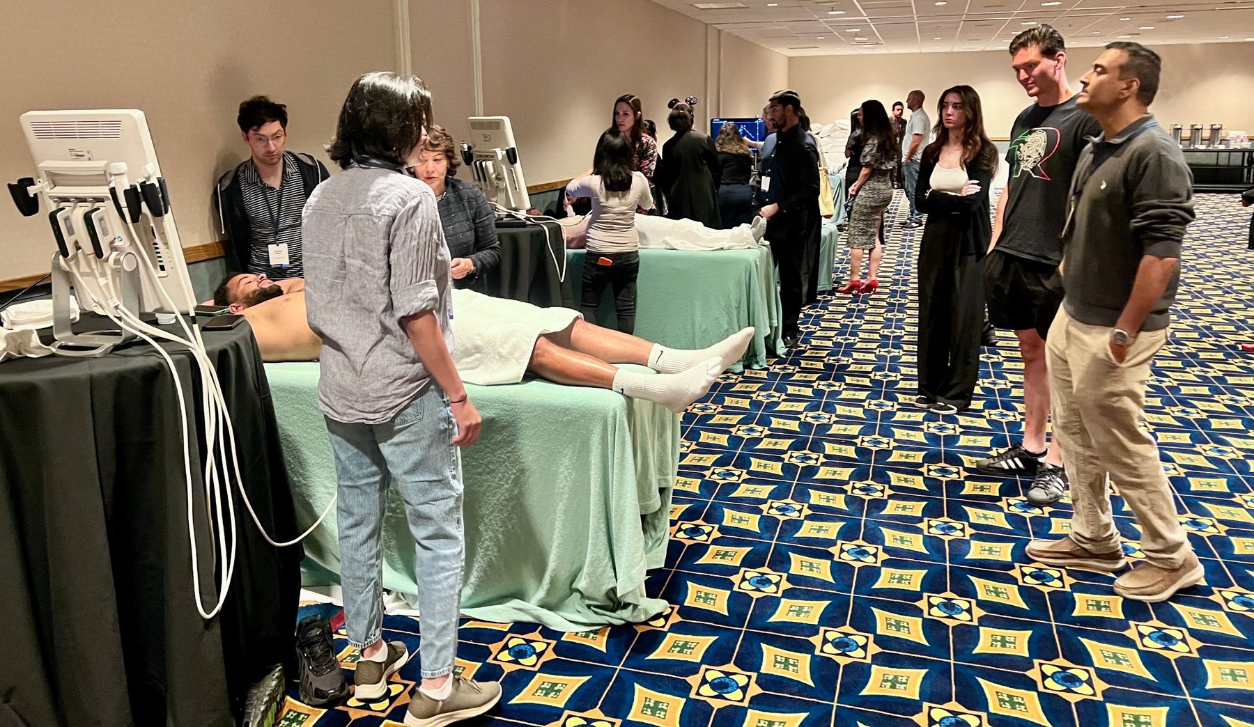 Attendees practicing ultrasound at a CSA hands-on POCUS workshop